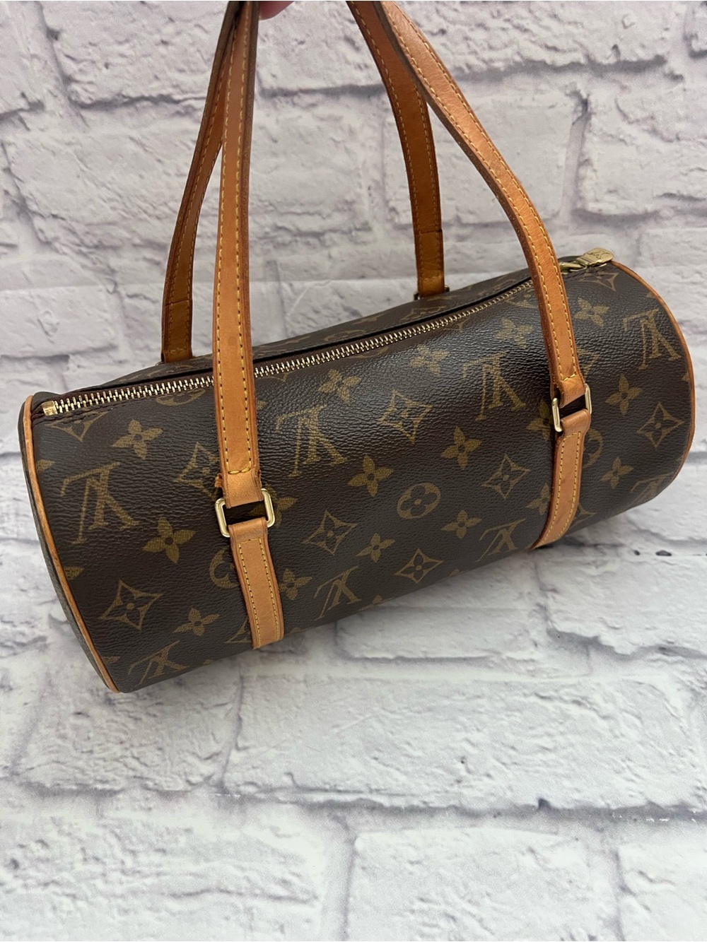 Vintage 70-80's Louis Vuitton Brown Monogram Papillon Shoulder Bag with Tan Trim